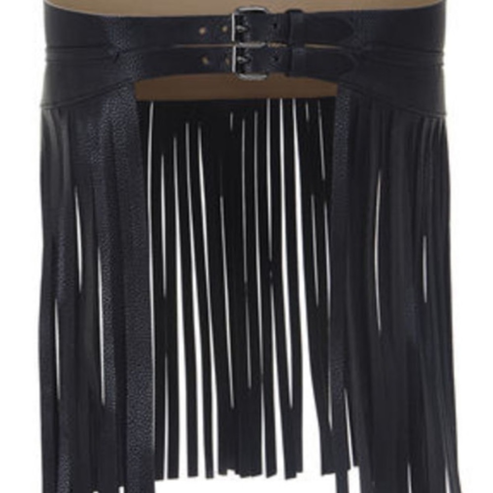 BCBG Fringe Contour Waist Belt in Black